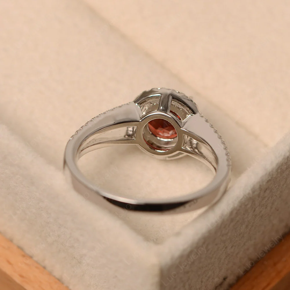 Round Garnet Halo Split Shank Ring - Image 3