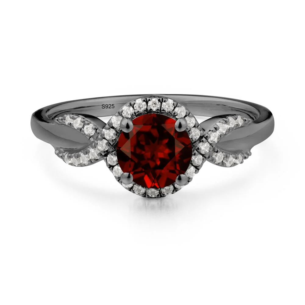 Round Garnet Halo Twist Ring - Image 3