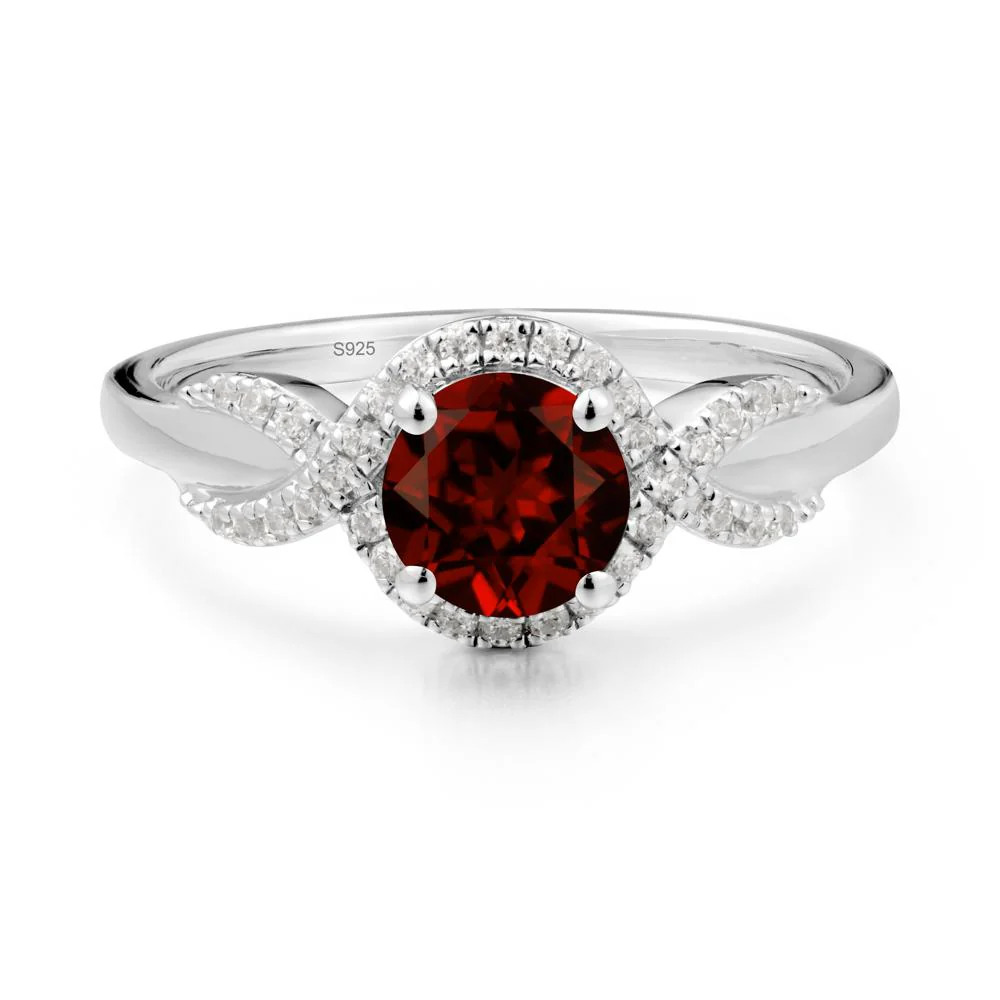 Round Garnet Halo Twist Ring - Image 4