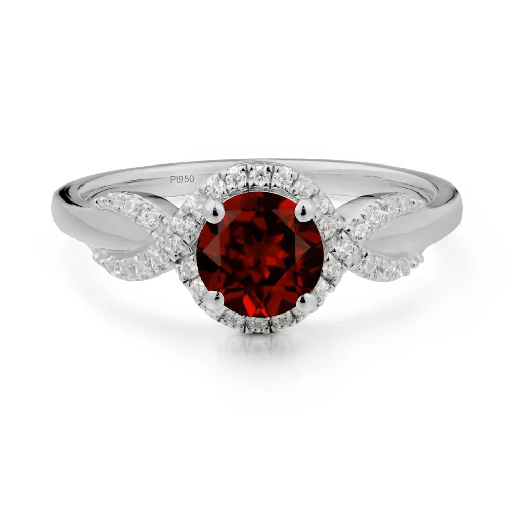 Round Garnet Halo Twist Ring - Image 5