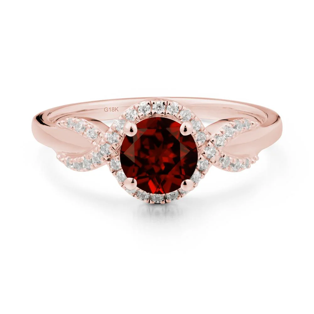 Round Garnet Halo Twist Ring - Image 6