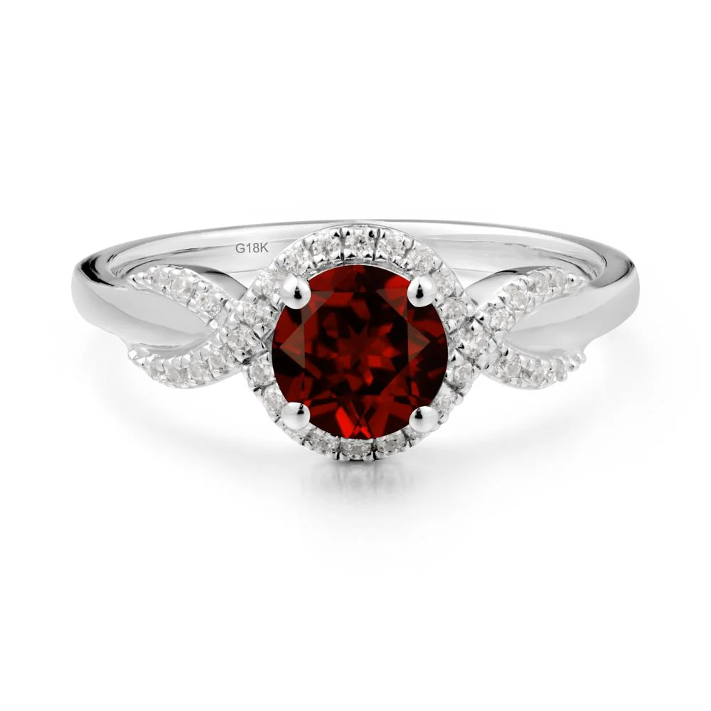 Round Garnet Halo Twist Ring - Image 7