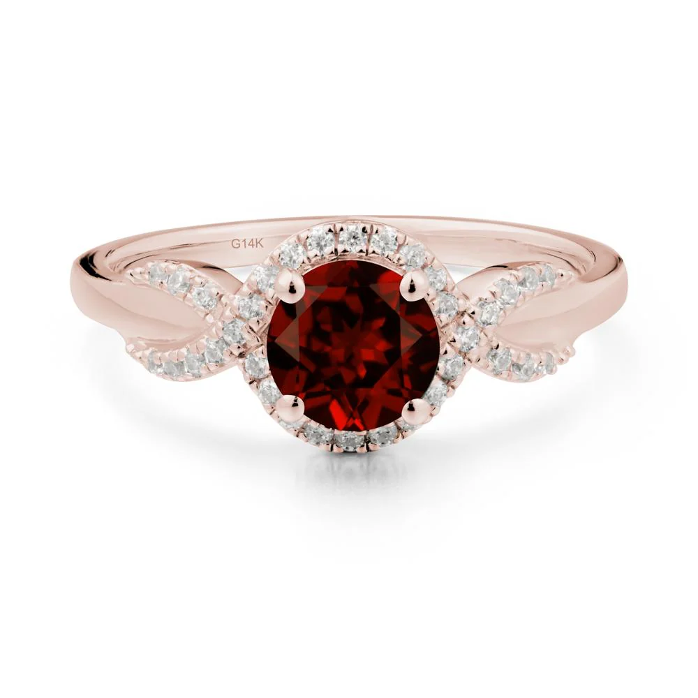 Round Garnet Halo Twist Ring - Image 8