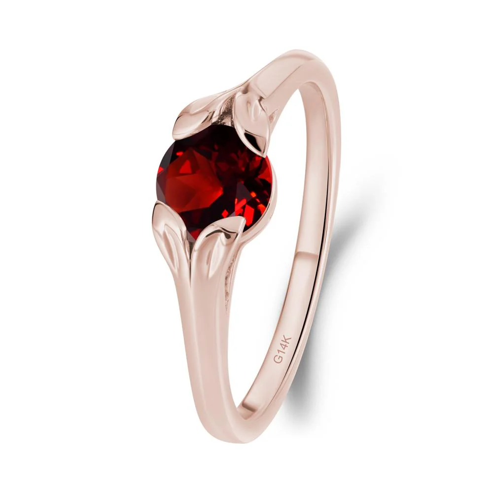 Round Garnet Leaf Ring