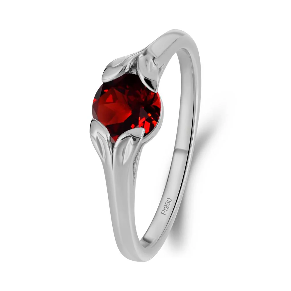 Round Garnet Leaf Ring - Image 4