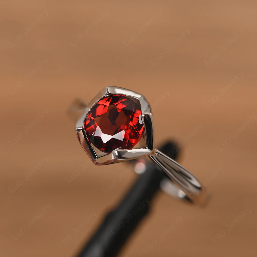 Round Garnet Solitaire Ring - Image 2