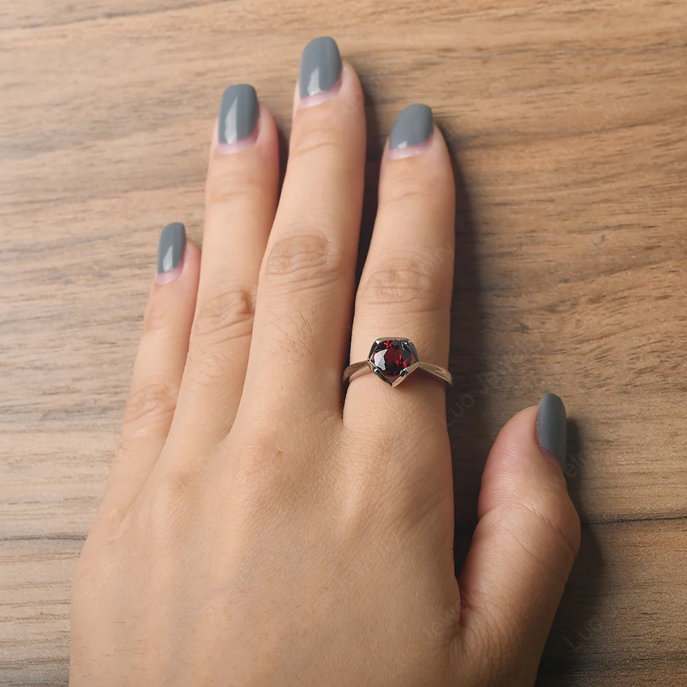 Round Garnet Solitaire Ring - Image 5