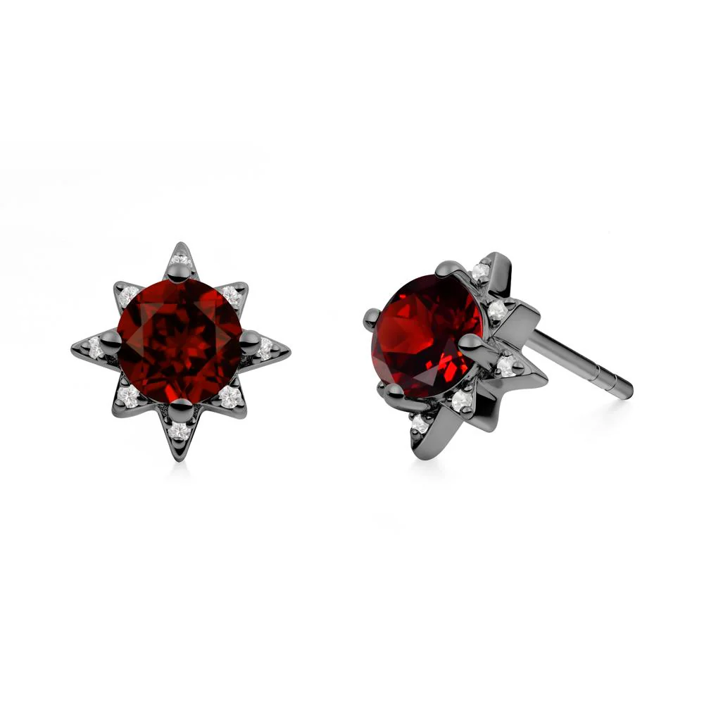 Round Garnet Sunburst Stud Earrings - Image 3
