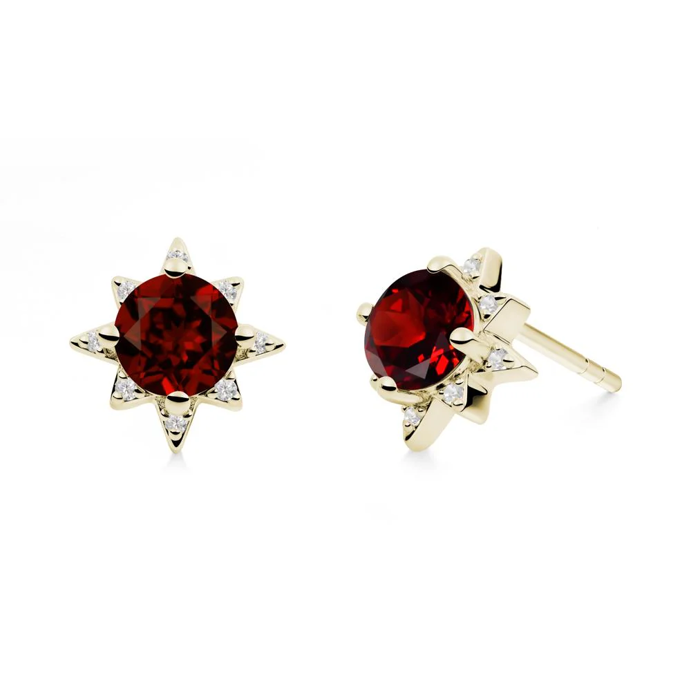Round Garnet Sunburst Stud Earrings - Image 4