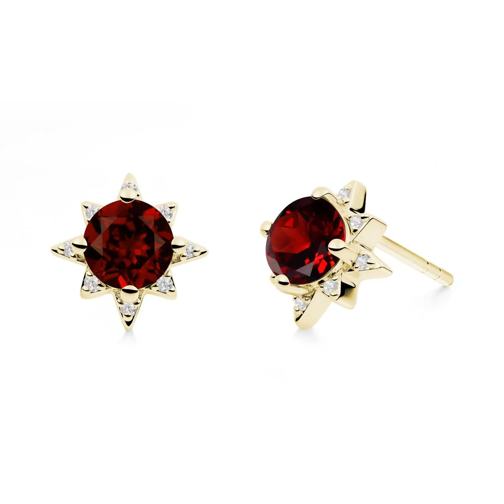 Round Garnet Sunburst Stud Earrings - Image 6