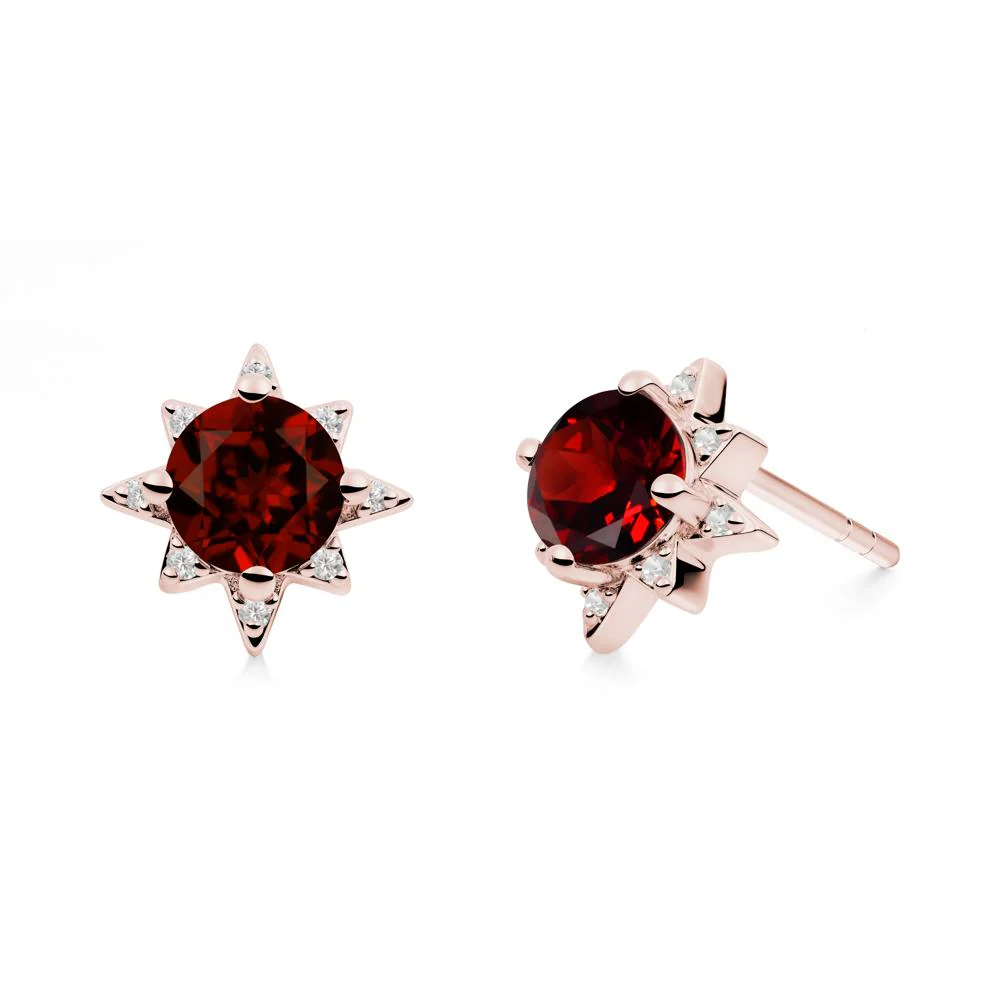 Round Garnet Sunburst Stud Earrings - Image 8