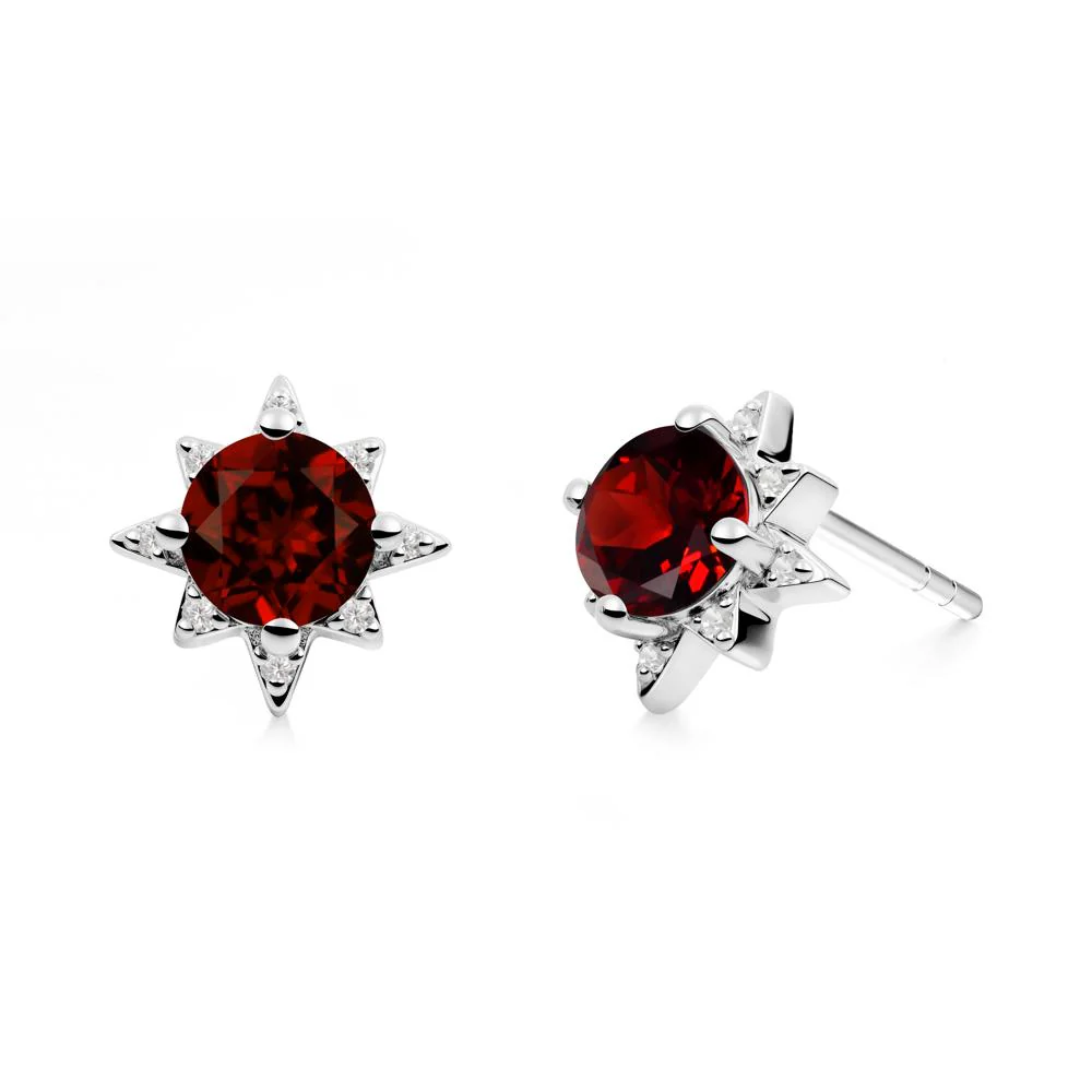 Round Garnet Sunburst Stud Earrings - Image 9