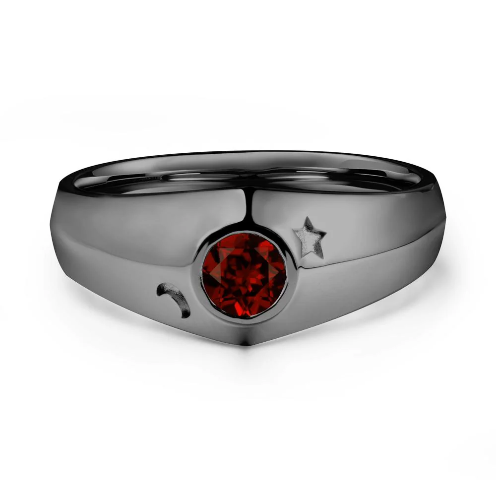 Round Garnet Wide Band Ring