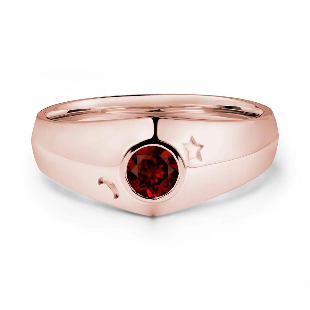 Round Garnet Wide Band Ring - Image 5