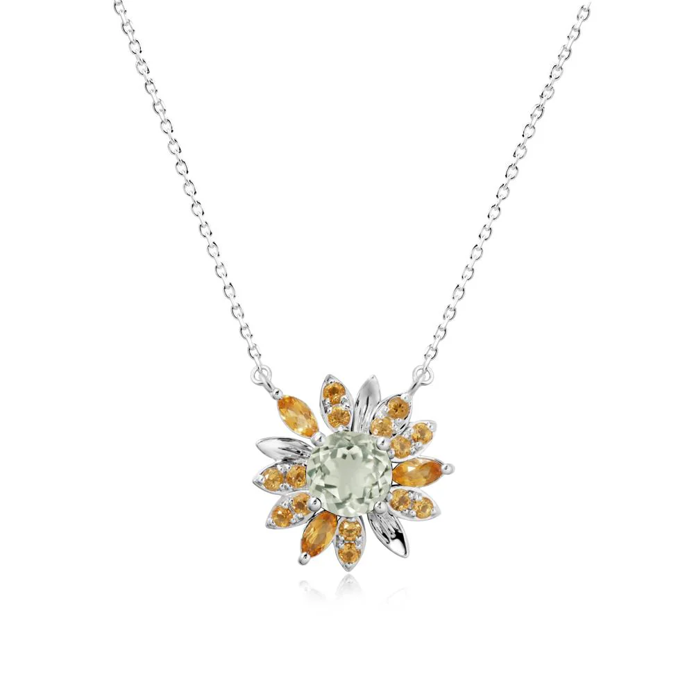 Round Green Amethyst and Citrine Sunflower Necklace - Image 6