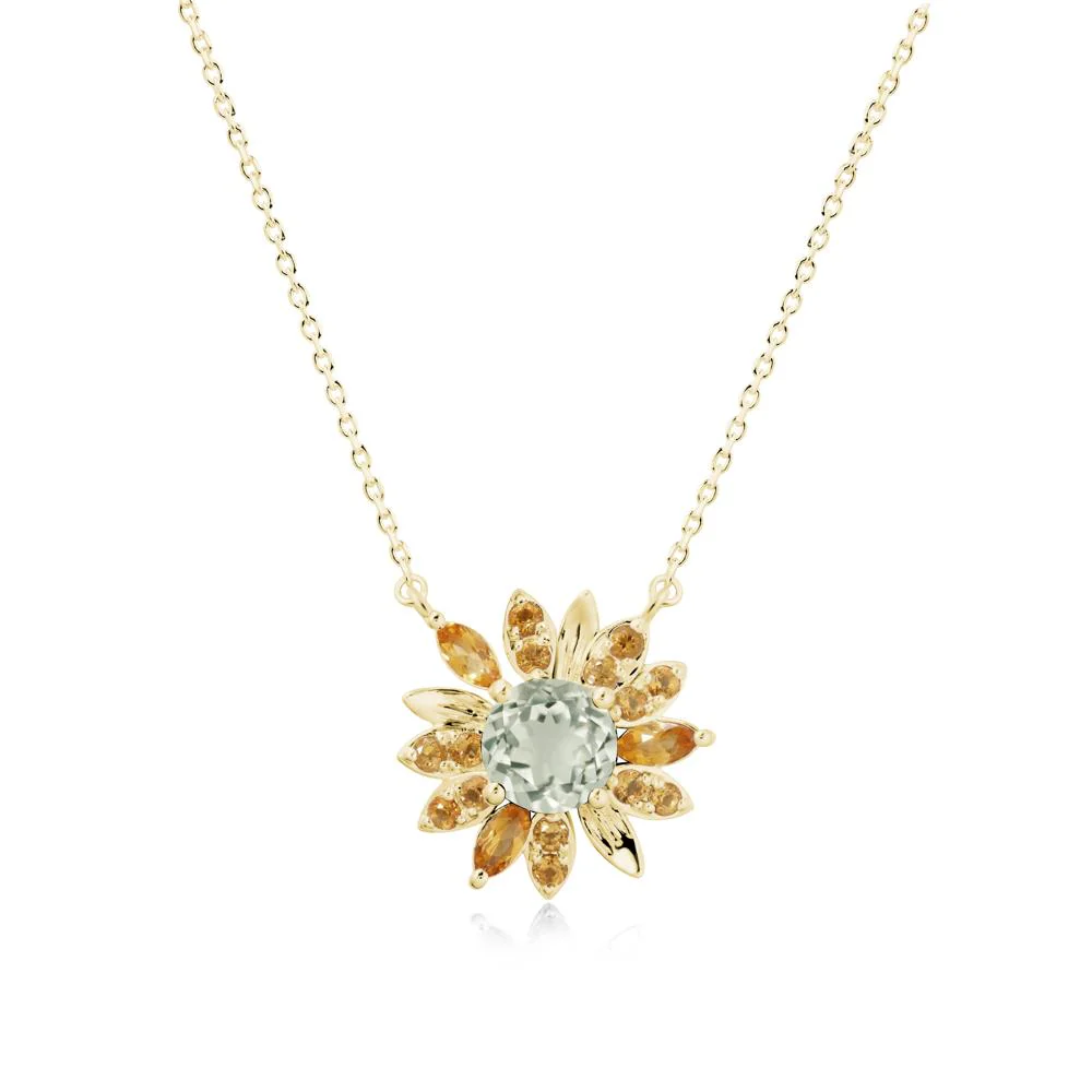 Round Green Amethyst and Citrine Sunflower Necklace - Image 7