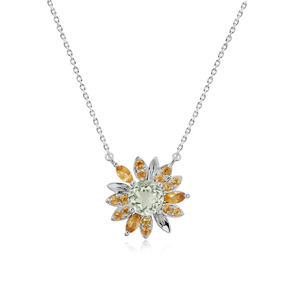 Round Green Amethyst and Citrine Sunflower Necklace - Image 8
