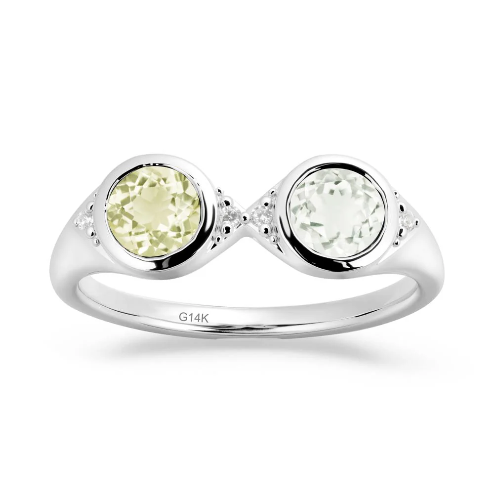Round Green Amethyst and Lemon Quartz Toi Et Moi Ring