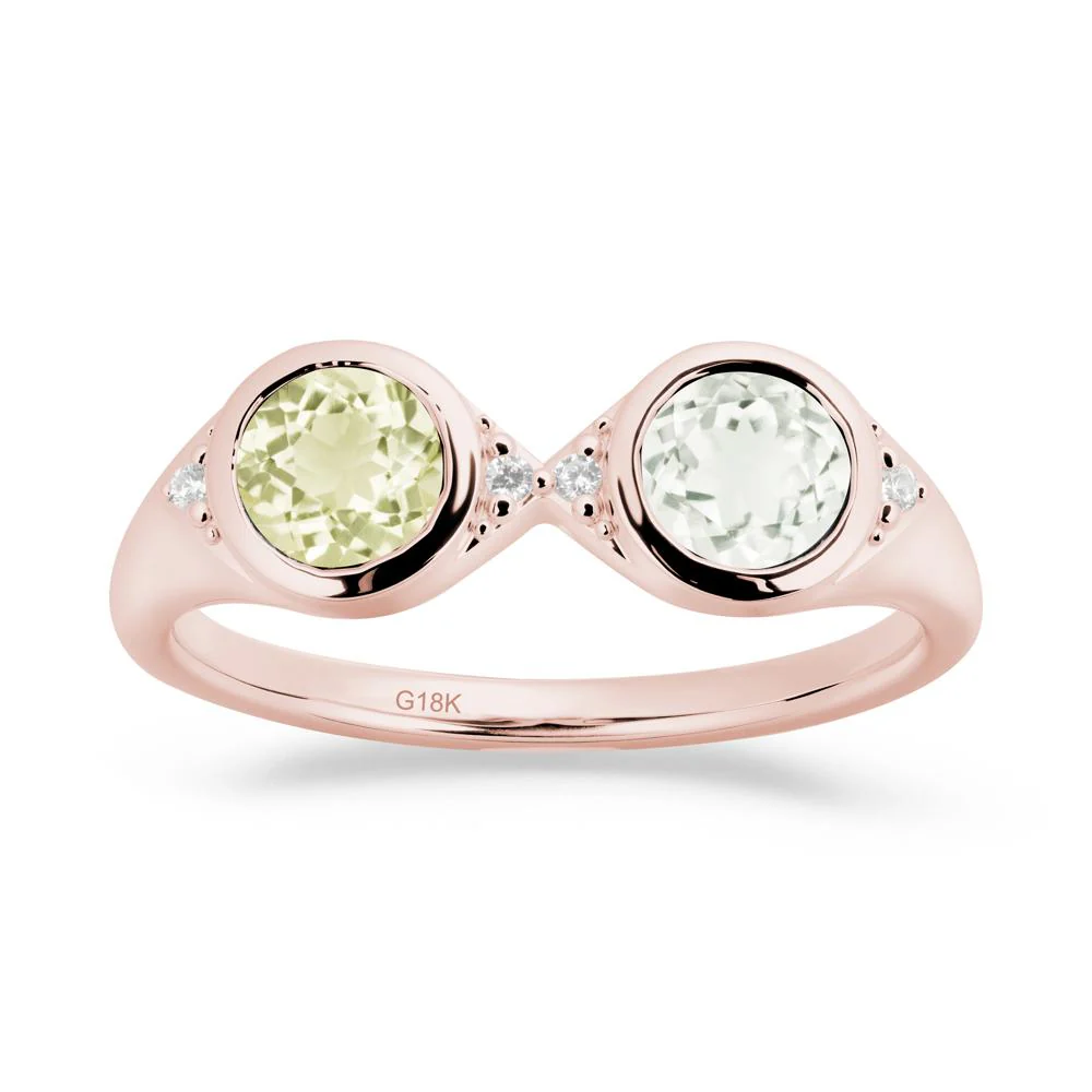 Round Green Amethyst and Lemon Quartz Toi Et Moi Ring - Image 6