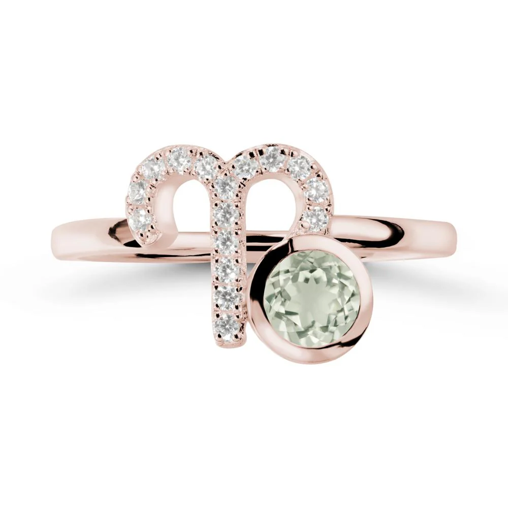 Round Green Amethyst Aries Zodiac Ring-Bold & Ambitious - Image 2