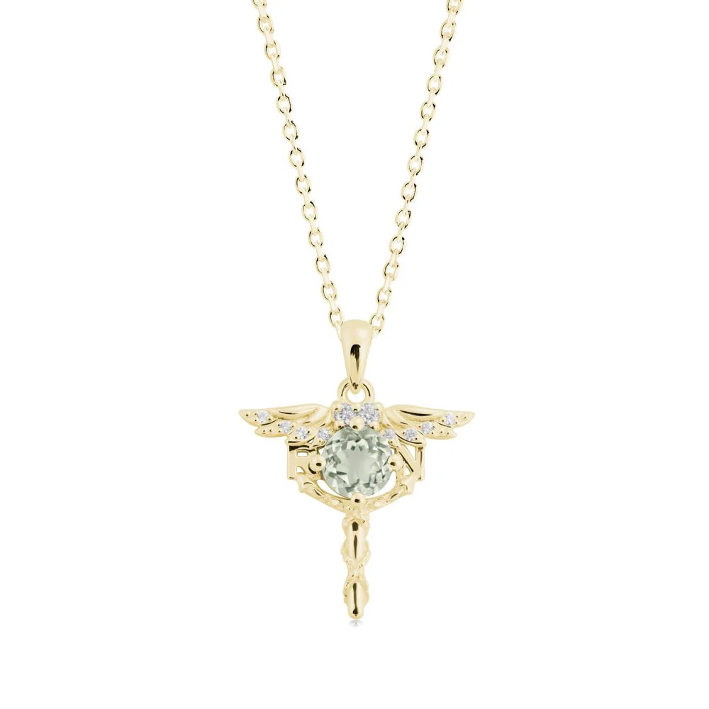 Round Green Amethyst Caduceus Necklace - Image 3