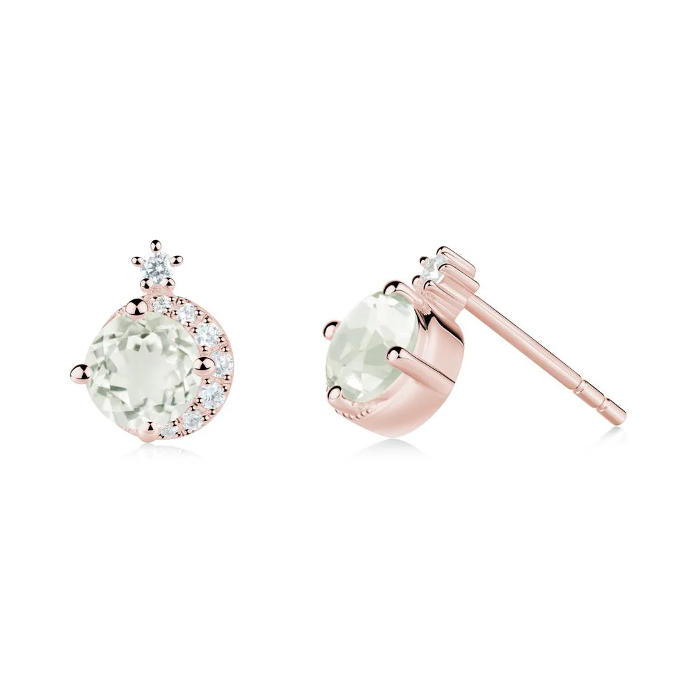 Round Green Amethyst Crescent Stud Earrings - Image 2