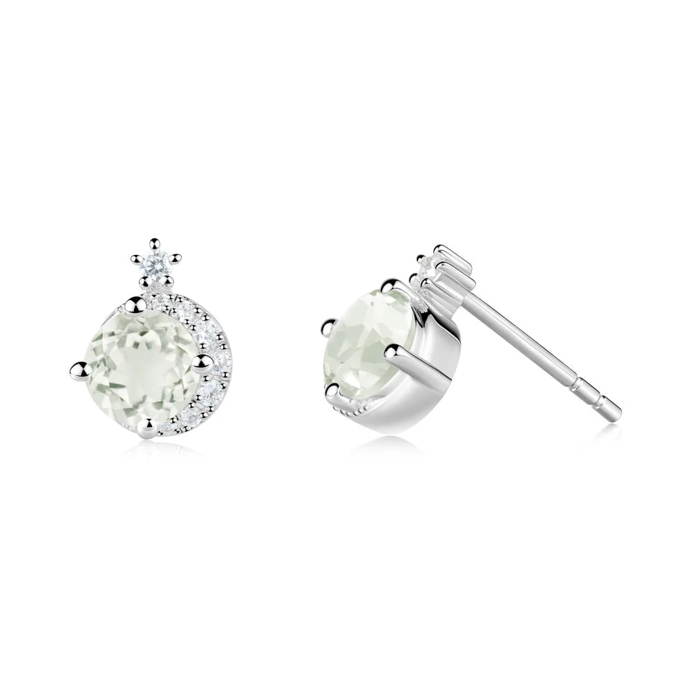 Round Green Amethyst Crescent Stud Earrings - Image 5