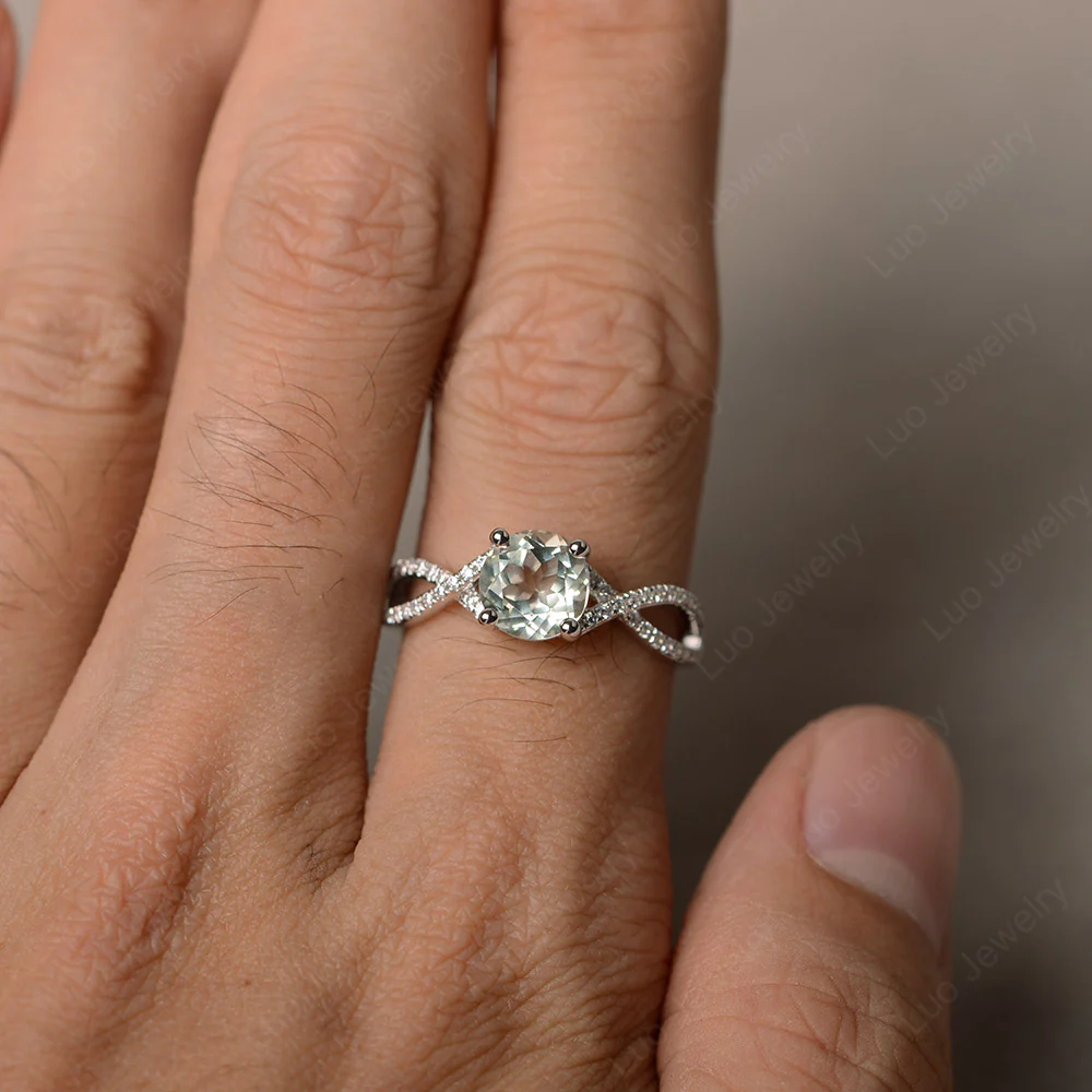 Round Green Amethyst Twisted Engagement Ring - Image 3