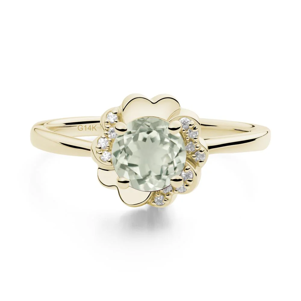 Round Green Amethyst Floral Engagement Ring - Image 3