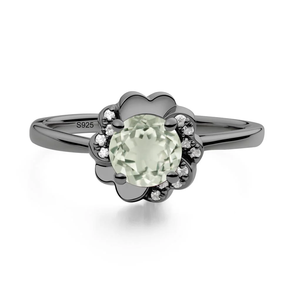 Round Green Amethyst Floral Engagement Ring - Image 4