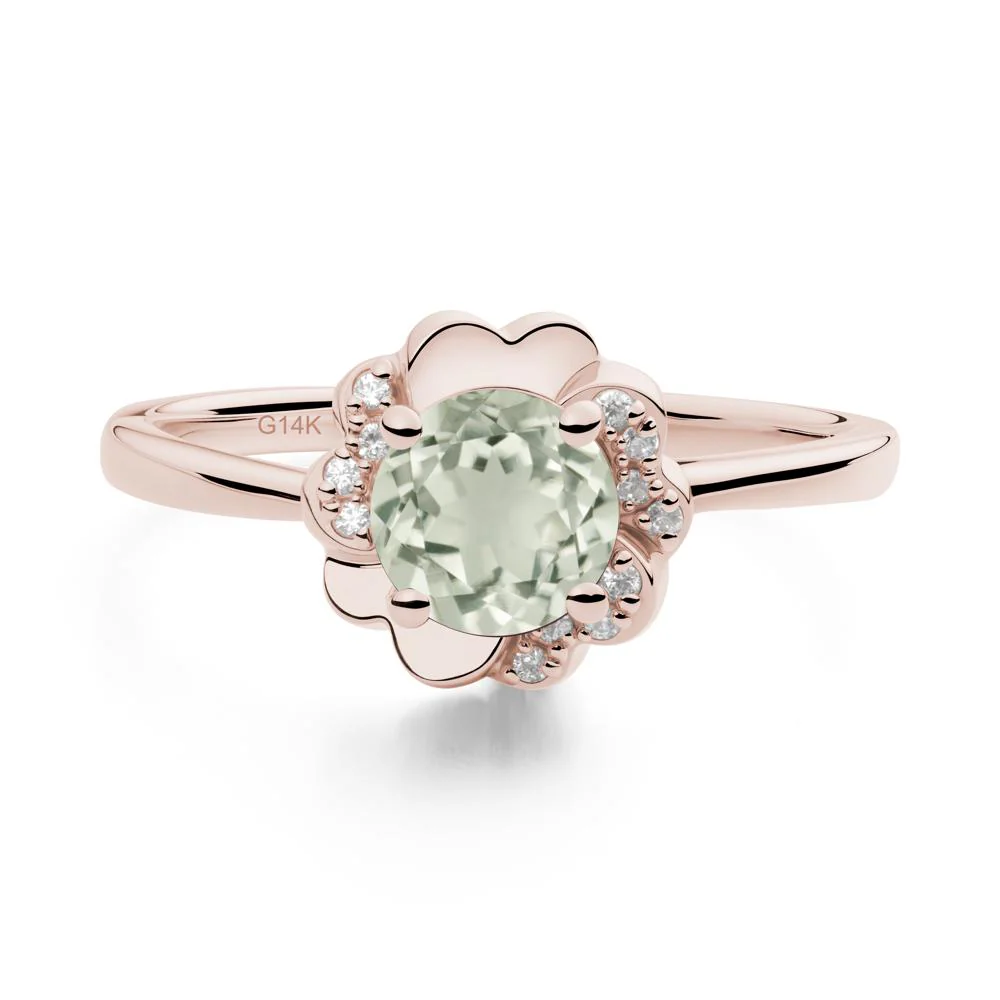 Round Green Amethyst Floral Engagement Ring - Image 6