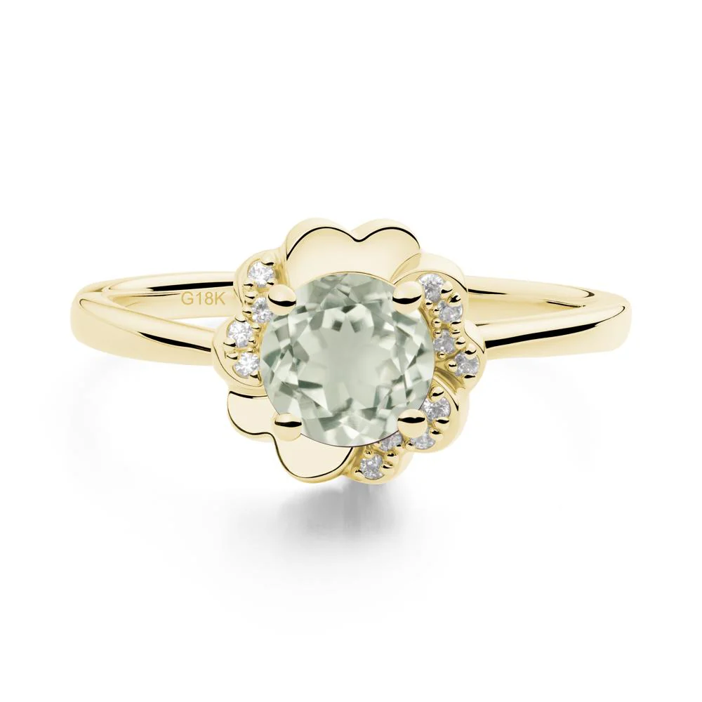 Round Green Amethyst Floral Engagement Ring - Image 9