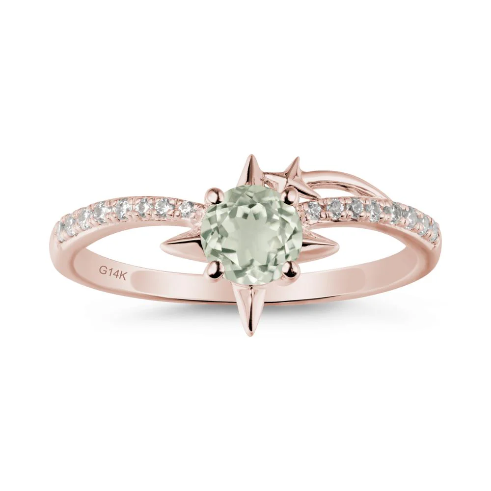 Round Green Amethyst Four Point Star Ring