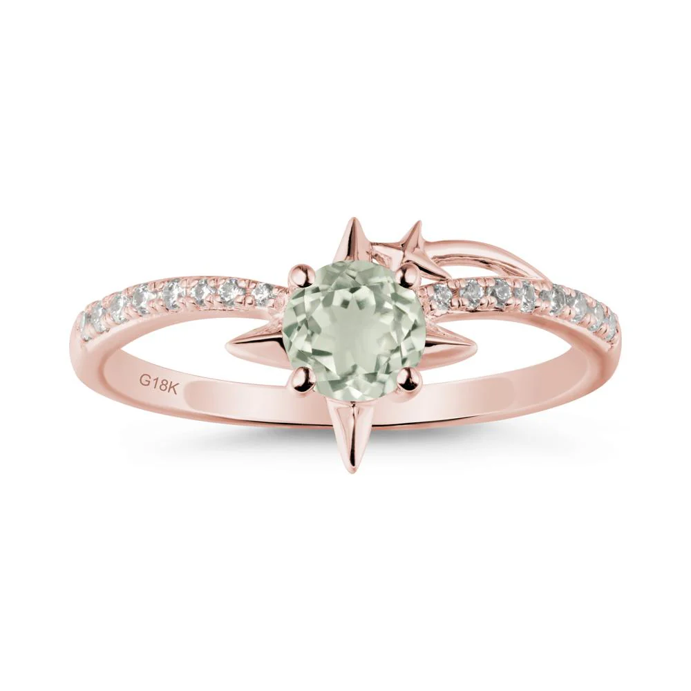 Round Green Amethyst Four Point Star Ring - Image 4