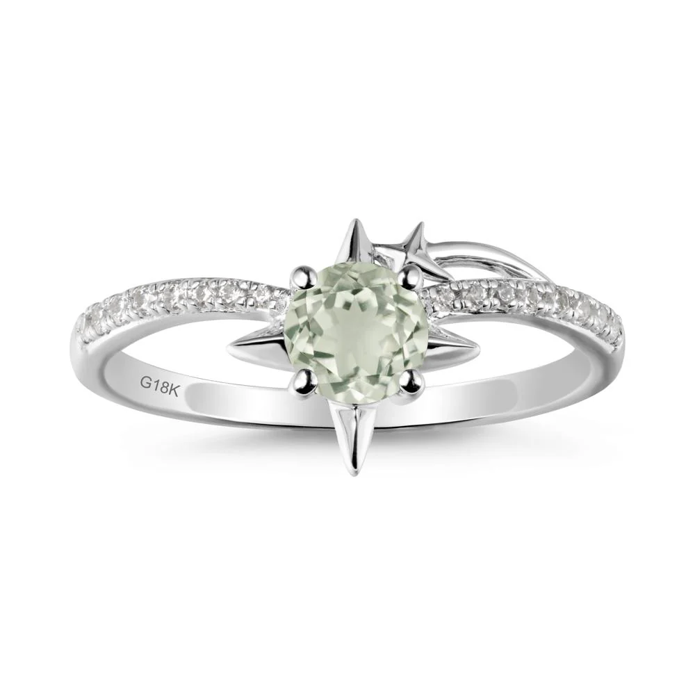 Round Green Amethyst Four Point Star Ring - Image 5