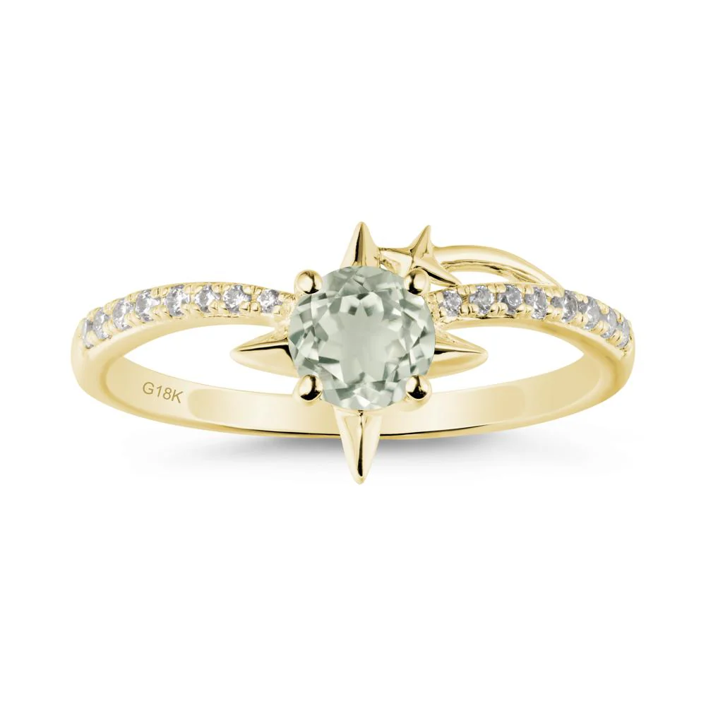 Round Green Amethyst Four Point Star Ring - Image 6