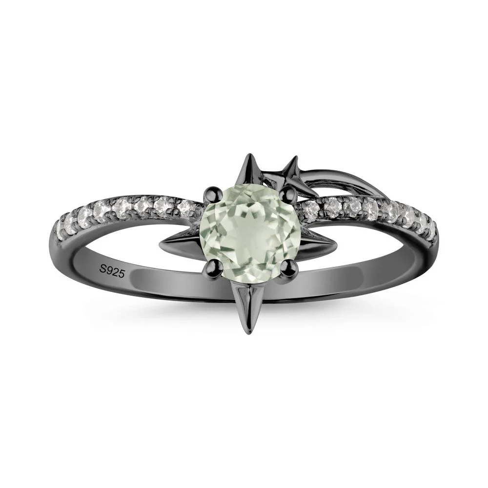 Round Green Amethyst Four Point Star Ring - Image 7