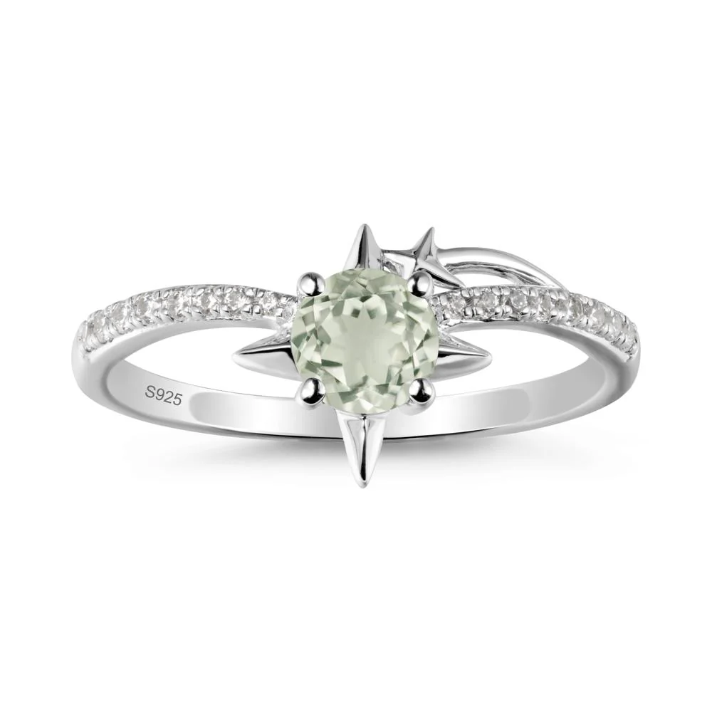 Round Green Amethyst Four Point Star Ring - Image 9