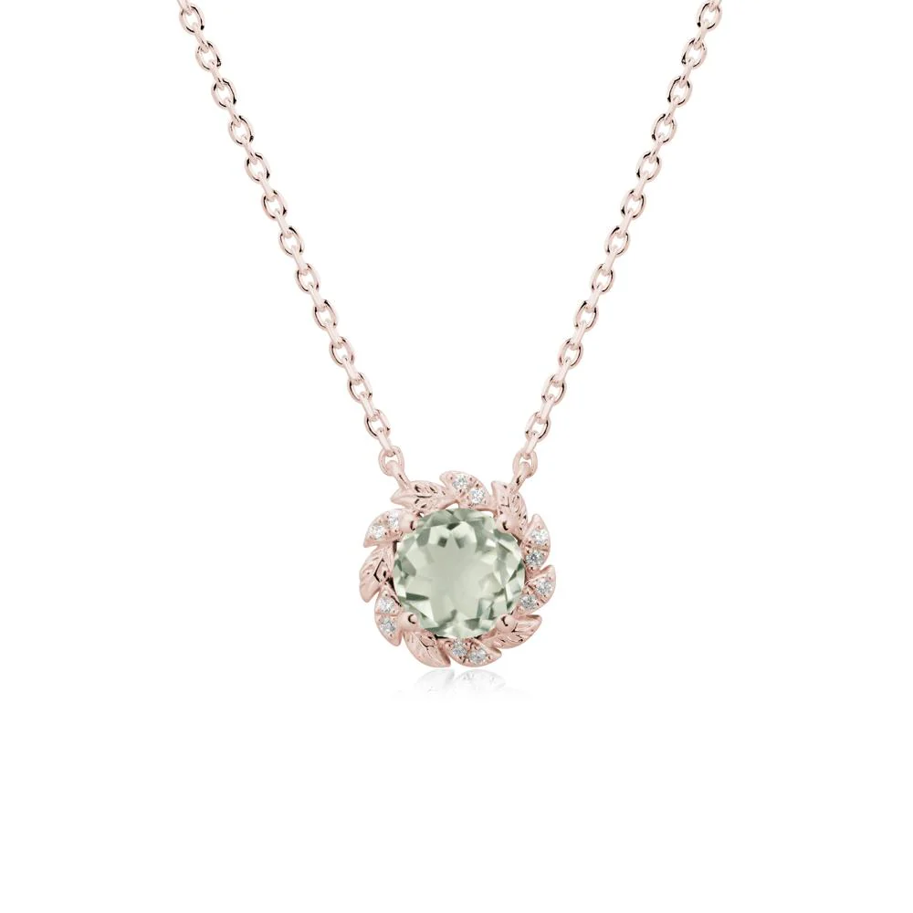 Round Green Amethyst Leaf Halo Necklace - Image 2