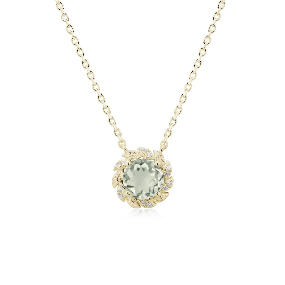 Round Green Amethyst Leaf Halo Necklace - Image 4