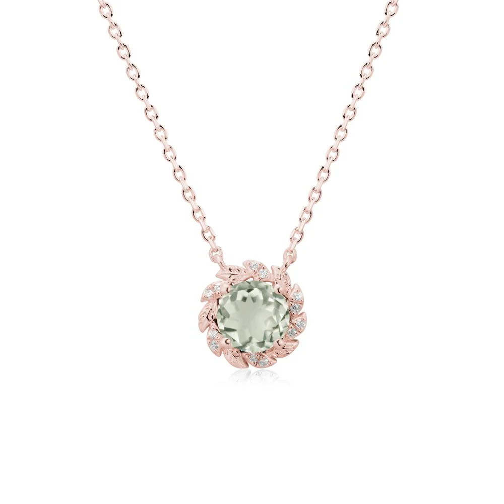 Round Green Amethyst Leaf Halo Necklace - Image 5