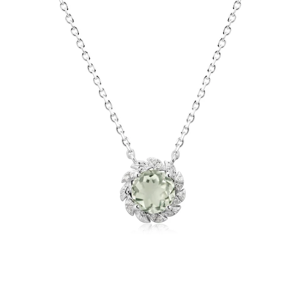Round Green Amethyst Leaf Halo Necklace - Image 6