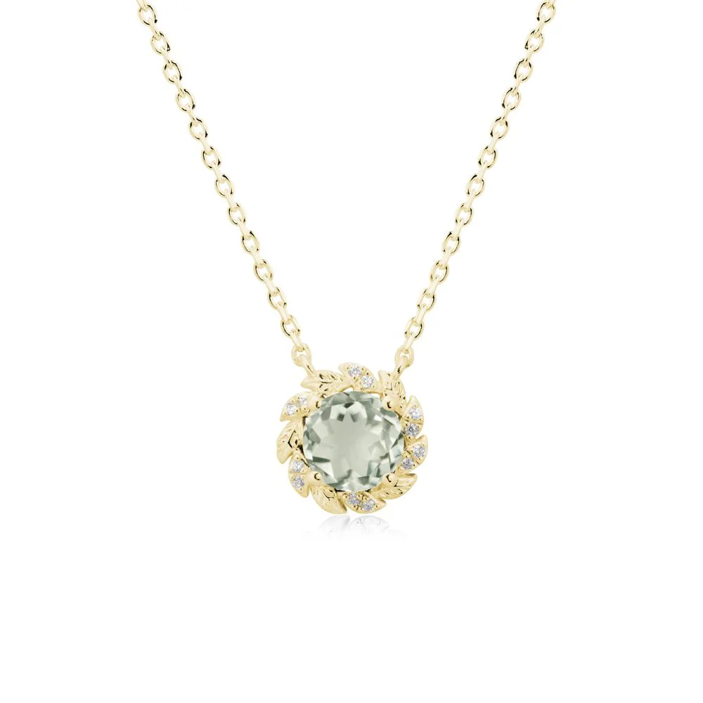 Round Green Amethyst Leaf Halo Necklace - Image 7