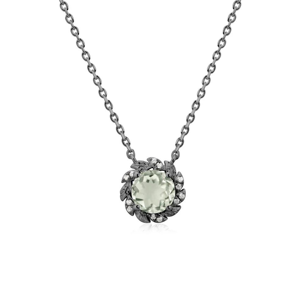 Round Green Amethyst Leaf Halo Necklace - Image 8