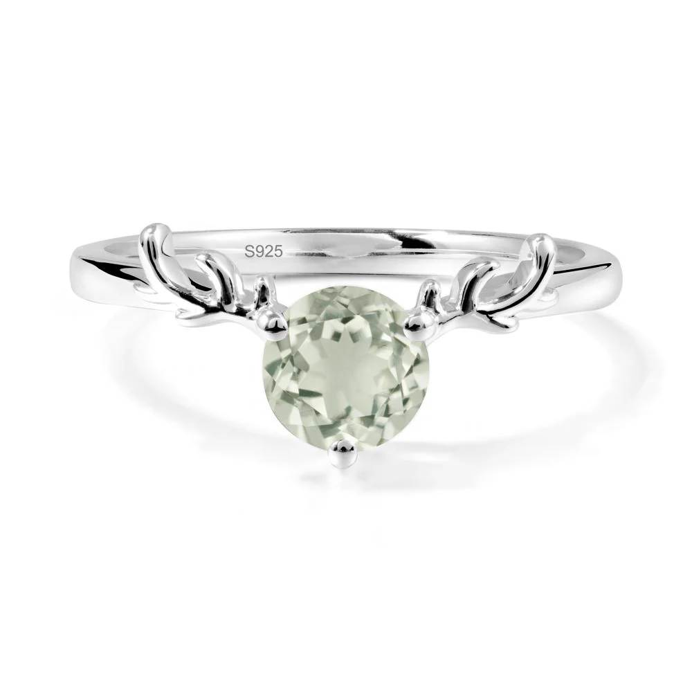 Solitaire Round Green Amethyst Ring