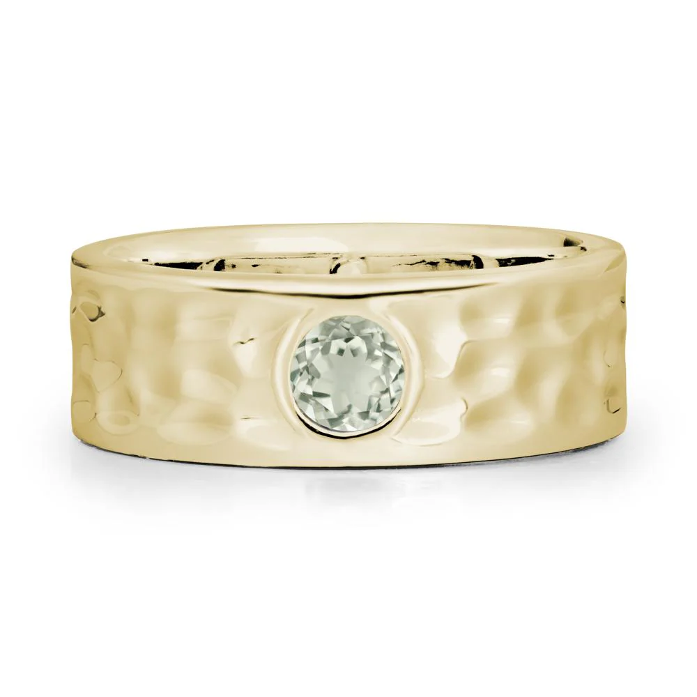 Round Green Amethyst Ring In Hammered Wide Band - Image 4