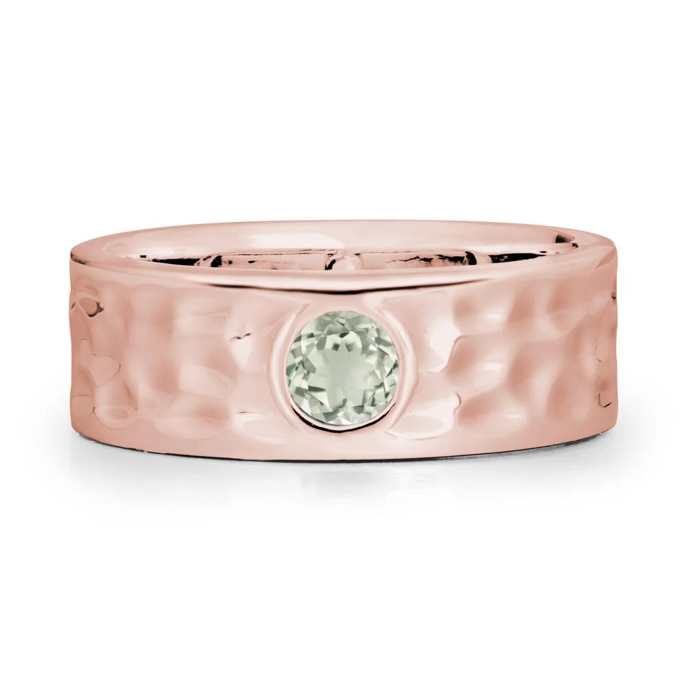 Round Green Amethyst Ring In Hammered Wide Band - Image 5