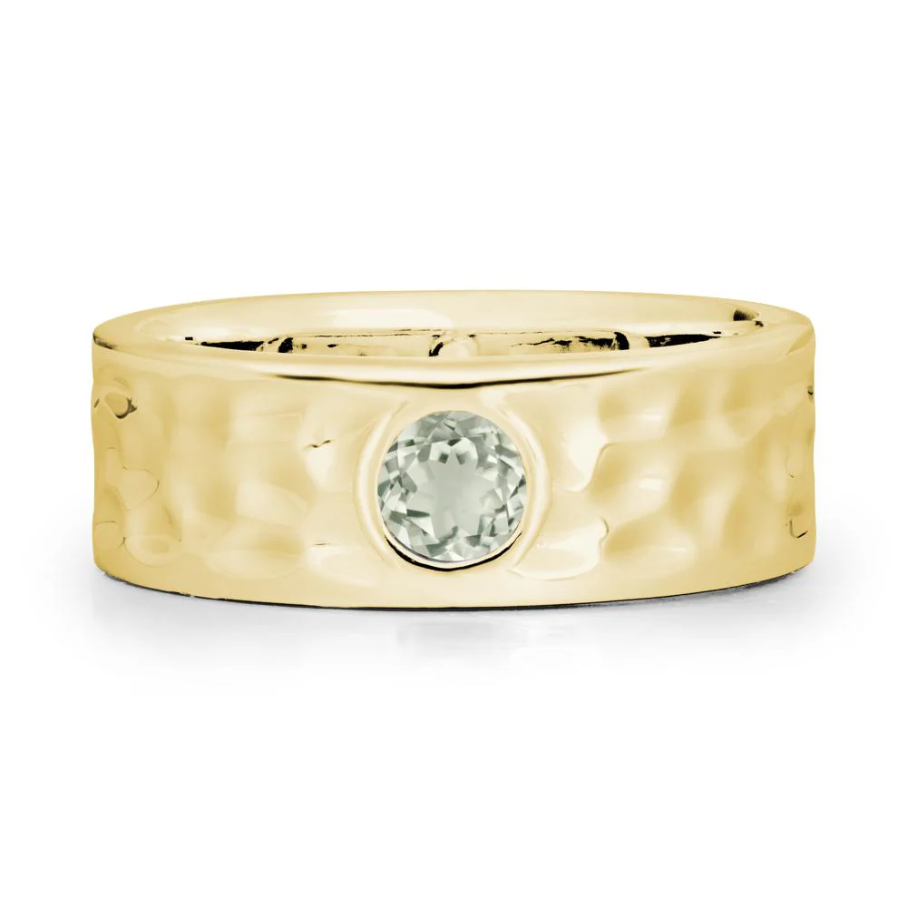 Round Green Amethyst Ring In Hammered Wide Band - Image 7