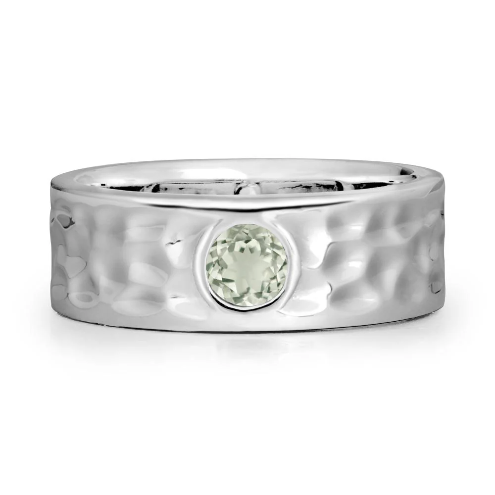 Round Green Amethyst Ring In Hammered Wide Band - Image 9