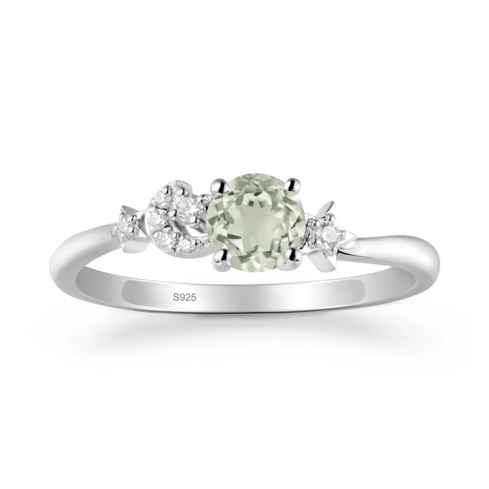 Round Green Amethyst Ring with Moon and Pentacle - Image 9